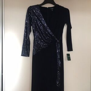 Lauren Ralph Lauren Navy Sequin Wrap Maxi Dress